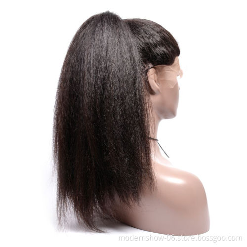 Kinky Straight Hair Wig 130 150 180 Density Brazilian Yaki Human Hair Lace Frontal Wigs